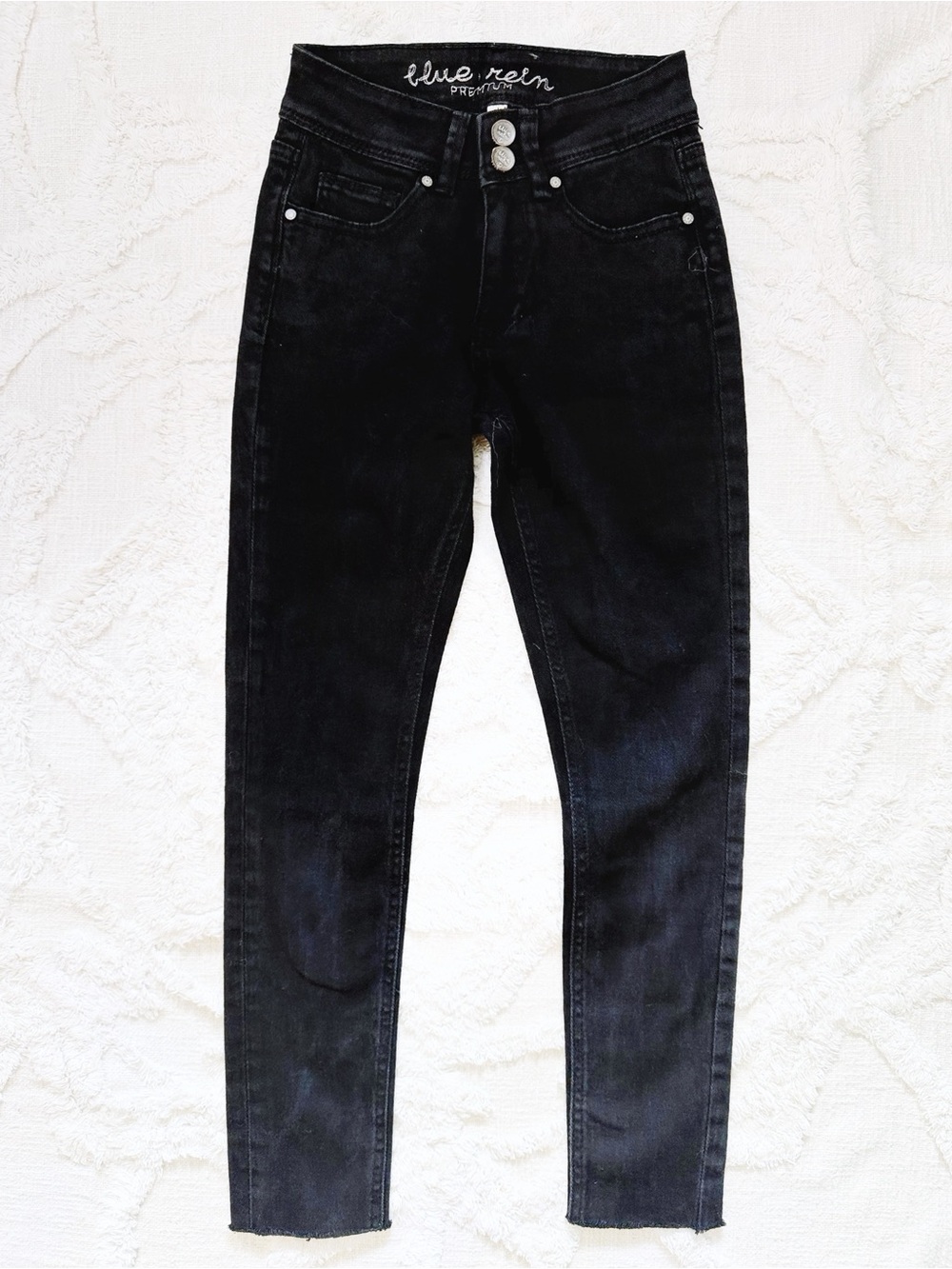 Blue Rein Premium Black High Rise Skinny Jeans Women’s Size 1 Raw Hem Stretch